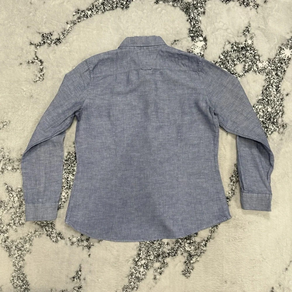 Banana Republic Linen Blend Shirt Mens Large Blue Chambray Soft Wash Button Up